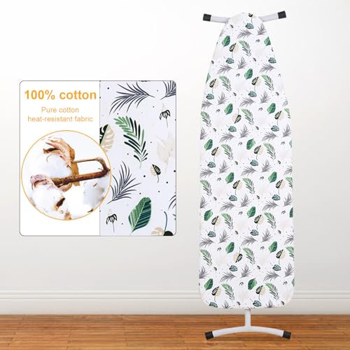 Lvjkes Ironing Board Covers, Easy Fit Ironing Board Cover, Elasticated Ironing Board Cover, Washing Machine Safe, Extra Large Ironing Board Cover with 100% Cotton Top, Green Leaves, 135 x 52 cm