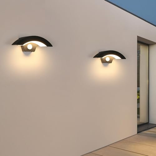 SENQIU 2 Pezzi Applique da Esterno LED, 12W Lampada da Parete a LED con Sensore di Movimento, IP65 Impermeabile Lampada da Esterno per Patio e Altro Terrazza Giardino, Bianco Caldo 3000K, Nero