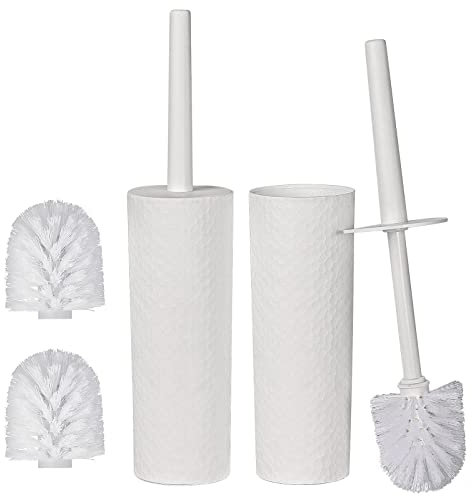 Yiter 2 Packs Toilet Brush, White Toilet Cleaner Brushes and Holder, Silicone Loo Brushes and Sealed Holders for Bathroom, Washroom, with 4 Pieces of Replacement Toilet Brush Heads