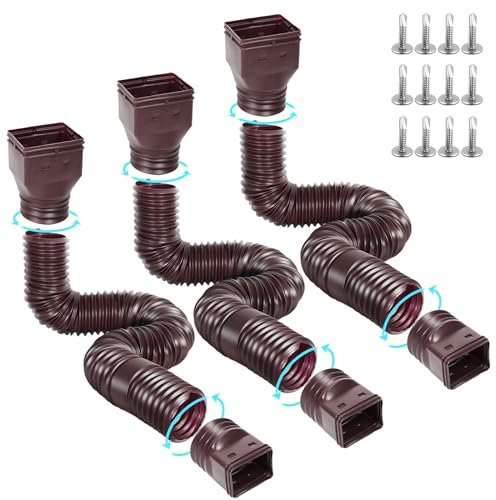 Gutterlix 3 Pack Flexible Gutter Downspout Extensions Extendable from 21 to 67, Downspout Extender Comes with Adapters, Thickened Down spout Drain Extension for Rainwater Drainage(Brown)