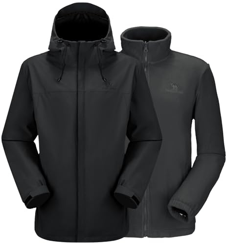 CAMEL CROWN Herren Winter Skijacke 3 in 1 Berg Schnee Wasserdicht Mantel Warm Windbreaker Snowboardjacke Parka mit Kapuze, Schwarz, XXL