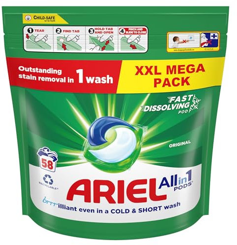 Ariel 3in1 PODS® - Detersivo liquido per bucato, in capsule XX lavaggi, originale, rimozione di macchie e odori in 1 lavaggio, si dissolve rapidamente anche a freddo