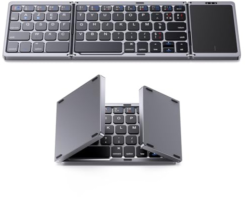 OMOTON Clavier sans Fil avec pavé Tactile, Clavier Bluetooth Pliable, Mini Portable Rechargeable, AZERTY Multi-appareils pour iPad/Portable/Windows/Android/Tablette (Noir) (FR-Layout)