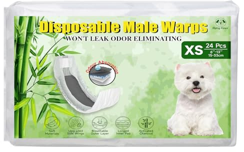 Flying Paws Couches pour Chien mâle, XS-24 Couches jetables mâle avec Charbon activé, neutralisation des odeurs, Couches Douces et Respirantes, Pantalons pour Incontinence de Chiot XS-24 pièces
