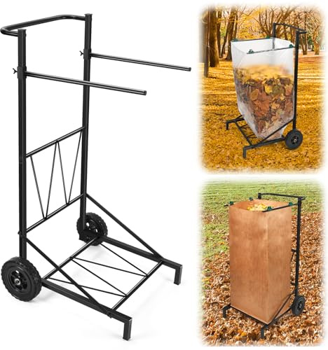 CAROD Trash Bag Holder, Adjustable Metal Leaf Bag Holder from 30-45 Gallon Capacity, Mobile Garbage Bags Cart, Outdoor Garden Leaf Bags Stand for Yard & Lawn Cleanup, Gardening, Camping, Parties