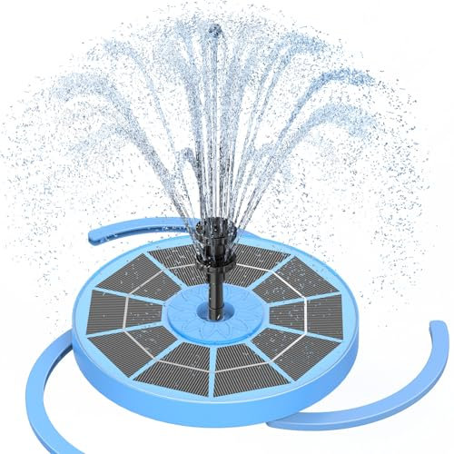 AISITIN Solarbrunnen für Draussen Verbessert, 3,5W Solar Schwimmender Fontäne Pumpe mit Verschiedene Sprüh Effekten, mit Akku, Solar Springbrunnen für Außen mit Hellblau Glasscheibe für Garten,Teich