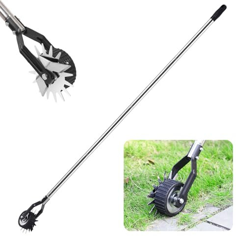 Rasenkantenschneider, Rasenschneider mit Stiel, Kantenschneider mit Rädern, Rasenkantenroller Einstellbar mit 3-Teiliger Griff, Manueller Rasentrimmer für Gehwegen, Einfahrten und Blumenbeeten