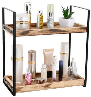 Mapille Standregal Badezimmer Organizer, Holz Arbeitsplatte mit 2 Ebenen, Küchenregal mit Metallstütze, Schreibtisch-Organizer