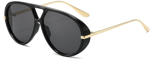 YAMEIZE Lunettes de Soleil Pilote pour femmes hommes Rondes 70s Pilote Rétro Double Pont Vintage Grande Cadre Lunettes de Soleil UV400