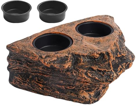 Concha de alimentación de reptiles, plato de agua de cabra de leopardo | Cuenco de roca de imitación de 2 tazas | La construcción ligera hace de este alimento para reptiles un anillo de alimentación