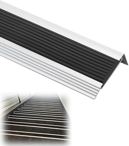Perfil de escalera de aluminio con goma antideslizante de PVC, diseño de protección de esquinas, peldaños exteriores e interiores, acabado negro, 4,5 cm de ancho