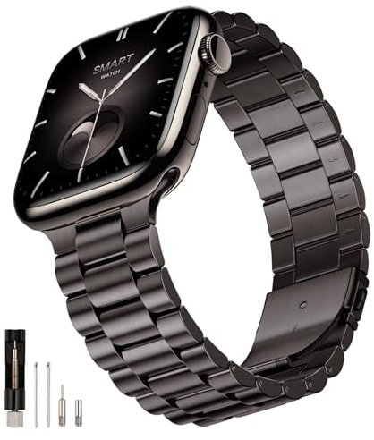 QAZNZ Metall kompatibel med Apple Watch armband 46 mm (serie 11 10) 45 mm 44 mm 49 mm 42 mm (serie 3 2 1), män rostfritt stål ersättningsband för iwatch Ultra 3 2 1, Serie 11 10 9 8 7 6 5 4 3 2 1 SE