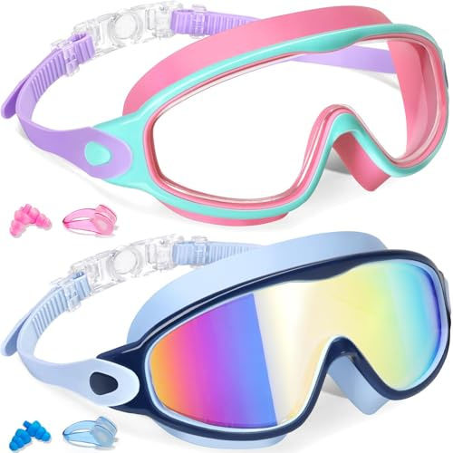 CHarmeFleur 2 Pack Lunettes de Natation Pour Enfants 3-15 Ans Protection UV Anti-Buée Piscine Lunettes de Natation Pour Garçons Filles Adolescents
