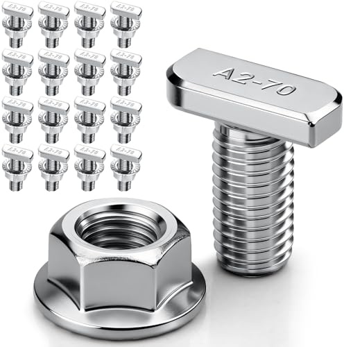 16 Stück Hammerkopfschrauben m8x20 Edelstahl A2-70 Hammerkopfschraube M8 mit Sperrzahnmuttern Flanschmuttern M8 Schrauben für PV Solar Montageschienen Gewächshaus und Aluprofil für Photovoltaik