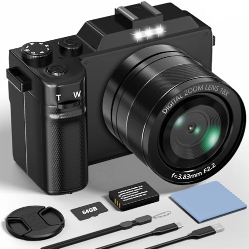 Digitalekamera, 5K 64MP Fotokamera mit WiFi, 64GB Karte, Autofokus, Selfie 3-Zoll LCD-Bildschirm, vlogging Camera für YouTube, Anfänger, Teenager und Erwachsene