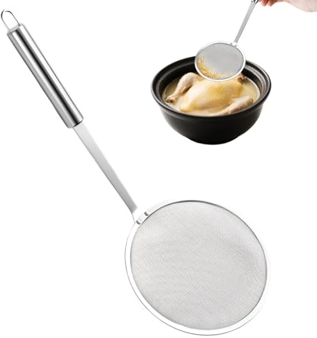 10cm Ecumoire Cuisine Inox Avec Poignée,Araignée Cuisine,Food Passoire Louche En Inox,Mini Ecumoire À Mailles Fines,Argenté Cuillère À Fente,Pour Résidus De Filtre, Graisse, Mousse