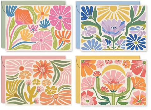 Sweetzer & Orange Desert Gardens Blank Notecards – Set of 36 3.5x5” Note Cards with Envelopes & Storage Box – 4 Floral Designs, Glossy Front & Matte Interior, Blank Inside for All Occasions