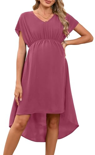 Vestido de maternidad de verano para mujer, manga corta, vestido de maternidad, cintura alta, cuello en V, línea A