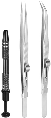 QUARKZMAN 3 Pz Pinze Diamante Portautensili Set Strumenti Di Presa In Acciaio Inossidabile Testa Dritta/Curva Con 4 Artigli Pinze Bloccante Per Piccoli Oggetti Componenti, Argento/Nero