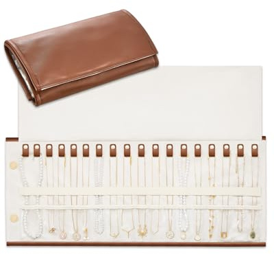 Lolalet Travel Necklace Organizer, Foldable Jewelry Case, Caramel, 18 Slots