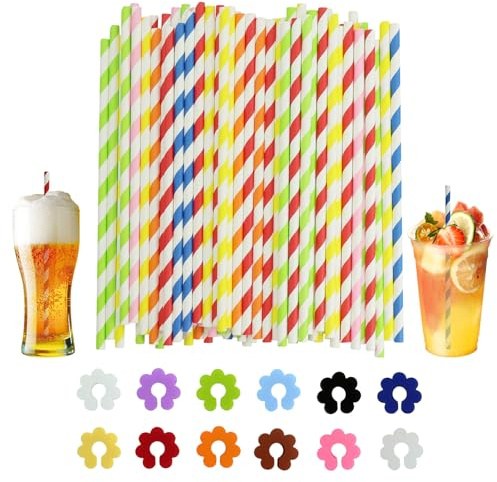 Cannucce di Carta Colorate per Bere, 200 Pezzi Cannucce di Carta a Strisce Arcobaleno per Natale, Tutti i Giorni, Matrimonio, Festival, Vacanze