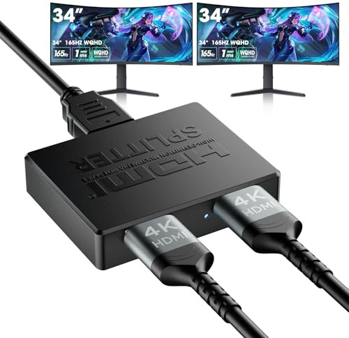 ICZI Switch HDMI 1x2 4K@30Hz, Repartidor y Splitter HDMI 1 Entrada 2 Salidas con Alimentación Micro USB, Incluye USB A a Micro B 80cm y Cable HDMI 1m, para Monitor TV Proyector, Negro