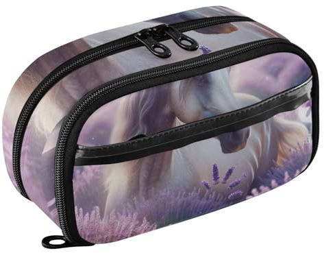 RPLIFE Trousse à crayons motif cheval violet lavande, organiseur avec poche en PVC transparent, grande capacité pour filles