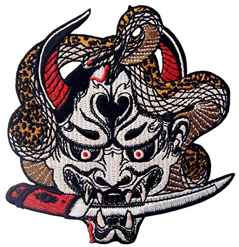 Patch brodé en forme de Hannya Oni Masque, à coudre ou à coller avec fer à repasser