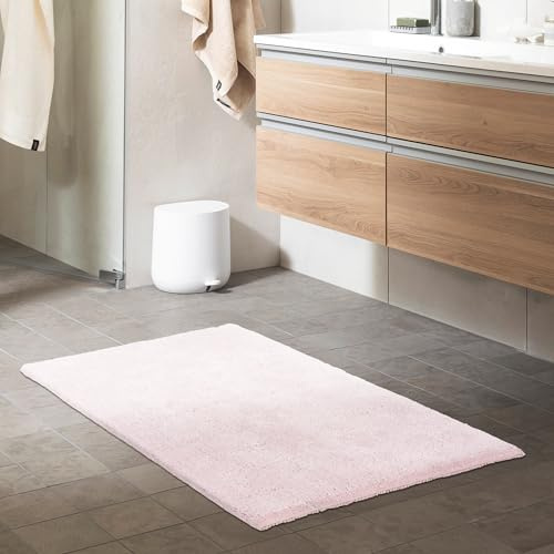 Schöner Wohnen Kollektion Badteppich einfarbig Rose 67 x 110 cm – waschbare Badematte rutschfest - 100% Baumwolle – Badvorleger Trockner geeignet – Duschvorleger Badezimmer