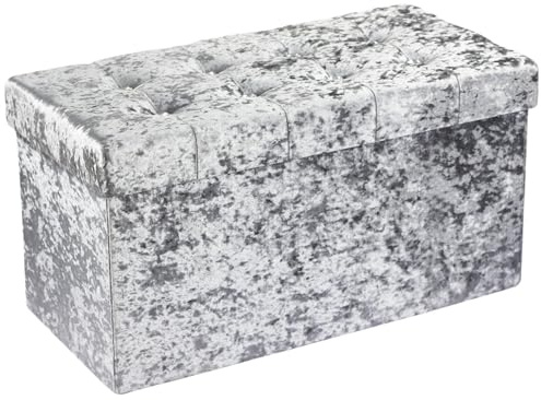 simpahome Large Fold Flat Ottoman Storage - Silver Velvet Velour Finish - Extra Thick Comfortable Cushion - 76cm (L) x 38cm (W) x 38cm (H)
