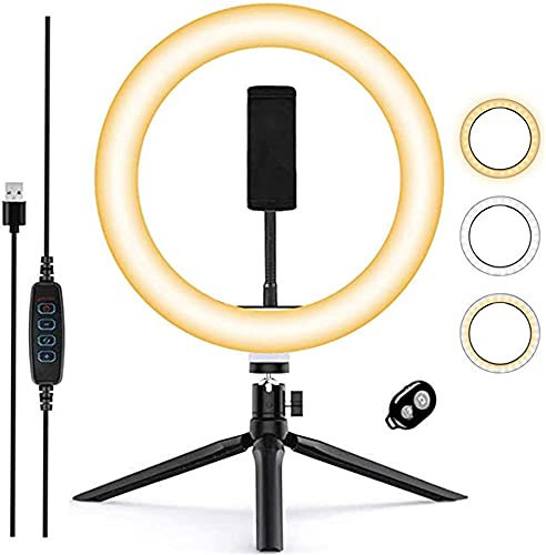 EOKEXAnillo de luz LED, Aro de Luz y Trípode 3 Colores Modo 12 Brillos Regulables, Selfie Ring Light LED Rotación de 360° para Movil TIK Tok, Maquillaje, Selfie, Streaming, Youtube