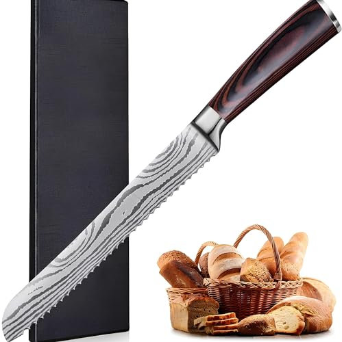Melody Brotmesser Küchenmesser Knife Küchenmesser scharfes Brotmesser Wellenschliff Kitchen Knife (Brotmesser, Damast-Optik)