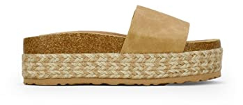 BOSANOVA Sandalias Bio Estilo Pala en Ante con una Tira Ancha al Empeine y Suela Bio de Corcho con Plataforma de Esparto Bicolor. Calzado para Mujer Tostado 39