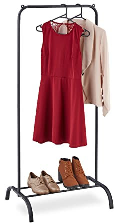 Relaxdays Kleiderständer Metall, mit Ablage, Schlafzimmer, Kleiderstange, HxBxT: 144 x 60 x 44 cm, freistehend, schwarz