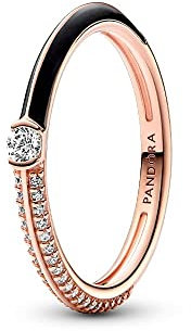 PANDORA ME Pavé & Schwarz Doppelring aus Sterlingsilber mit Zirkonia in der Farbe Roségold-Schwarz, PANDORA ME Collection, Gr.56, 182528C01-56