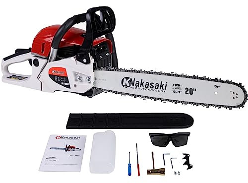 KNAKASAKI Motosierra De Gasolina con Rendimiento De Corte De 78CC, 3,0CV, Motosierra De Gasolina De 20 Pulgadas Para Árboles De Granja, Jardín Y Rancho, Motosierra Profesional,