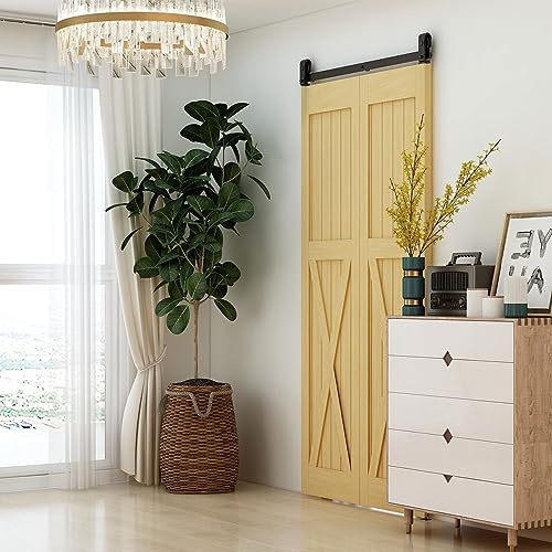 HOCONNIE 200 cm/6,6 fot/200 cm, dubbelvikbar, skjutdörr, hårdvarusats, ladugårdsdörr, kit, skjutdörrspår för 2 garderobsdörr
