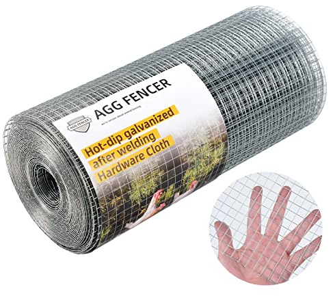 AggFencer 16inch x 10ft Hardware Cloth 1/2 inch Chicken Wire Fencing 19Ga, Hot Dipped Galvanized After Welding Garden Plant Supports Welded Metal Chicken Wire Fence, Poultry Animal Netting Cage Screen