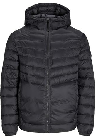 JACK & JONES Mens Puffer Jacket 100% Nylon Quilted Padded Windproof Outdoor Jacket for Men, Black Colour, Size- 2XL
