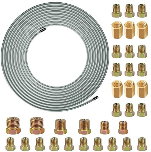 10 m Bremsleitung Ø 4,75mm (3/16) Set mit 28Pcs Verschraubungen & 6Pcs Verbinder für Bremsleitung Bördel DIN/SAE Kupfer Verkupfertes Stahl Sortiment