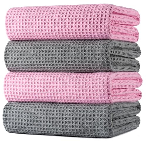 Polyte - 430 gsm Toalla de baño de Microfibra antipelusa - Secado rápido - Punto gofrado - Grande: 152,4 x 76,2 cm - Pack de 4