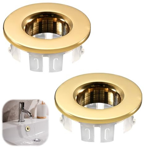 Sink Overflow Ring Cover Brass Bath Drain Cover Hole Insert Into Sink Trim Overflow Cap for Bathroom Kitchen Wash Basin Round Universal Drainage Hole Cover Fitting Replacement, Gold