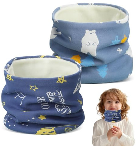 CIYIN Halstuch Kinder, 2 Stück Schal Winter, Loop Schal Baumwolle, Nackenwärmer, Winddichte, Süßes Muster, Multifunktionstuch für Jungen Mädchen (Plüsch 2 Stück - A)
