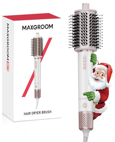 MAXGROOM Spazzola ad Aria Calda per Capelli & Air Styler 1400W ad Alta Velocità, Spazzola Asciugacapelli Volumizzante Elettrica Hair Styler con Ioni Negativi, Spazzola Phon Lisciante (bianco pallido)