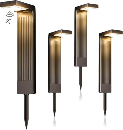 iseeway Solarleuchten für Außen 4 Stück, 400LM Garten solarleuchten mit Bewegungsmelder, IP65 wasserdicht 2200mAh Akku