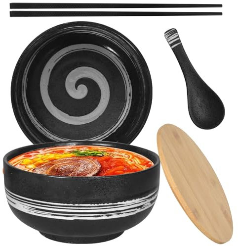 Ensemble De Bols Ramen En Céramique, Grand bol à Soupe 1500 ML, Bols à Salade pour Soupe, pho et Bol à Sushi, Vaisselle Japonaise Avec Baguettes Et Cuillère Bol à Soupe Pour Le Camping Pâtes Salade