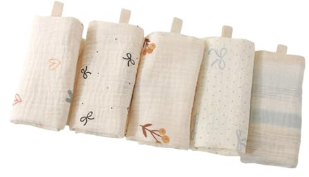 Asciugamani per il viso in cotone, multiuso Burp, 23 x 23 cm, bavaglini quadrati per ragazzi e ragazze, 5 panni in cotone per bambini
