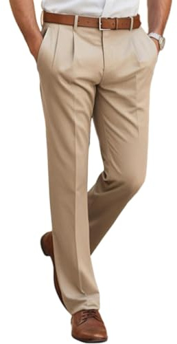 Oanviso Hommes Chino Pantalon Slim Fit Élastique Mode Pantalons Casual Stretch Pant Doux Business Droits Pants de Costume Coupe Ajustée A Kaki L