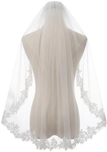 YcsRnn Wedding Veil for Bride, Elegant Bridal Veil with Delicate Lace Design, Perfect for Wedding Ceremonies and Bridal Events, Length Options from 80cm to 100cm