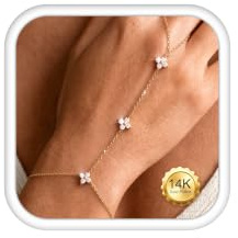 Kakonia Bracelet Femme Or Argent Bracelet Bague Chaine de Main Acier Inoxydable Réglable Bracelets Chaine Imperméable Empilables Chaîne Main Poignet-Doigt Bijoux Cadeau pour Femme -G-Flower